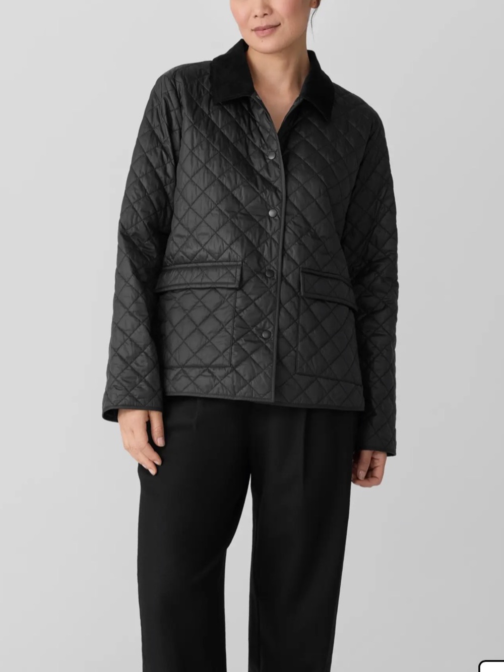 Eileen Fisher Quilted Classic Collar Jacket Black Size Medium